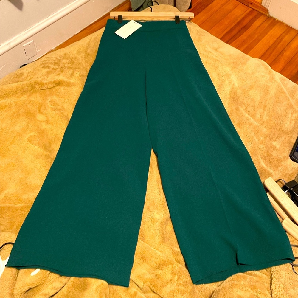 ZARA XS High Waisted Wide Leg Dress Slacks Jade Green NWT